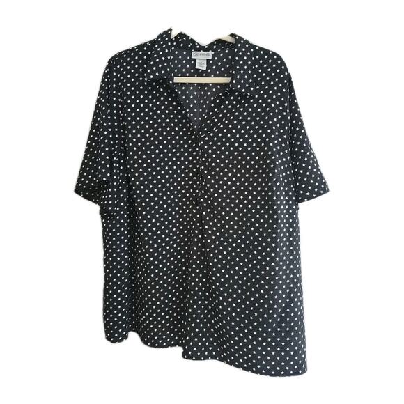 Catherines Black Stars Print Short Sleeve Button Down Shirt Womans Plus Size 1X - Picture 1 of 6